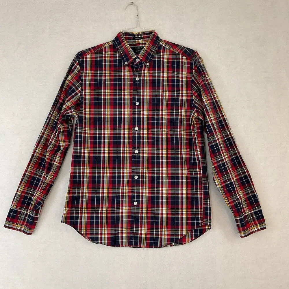 J Crew Re-Imagined Plaid Shirt Men’s M Blue‎ Red Flex Washed Classic Button Down